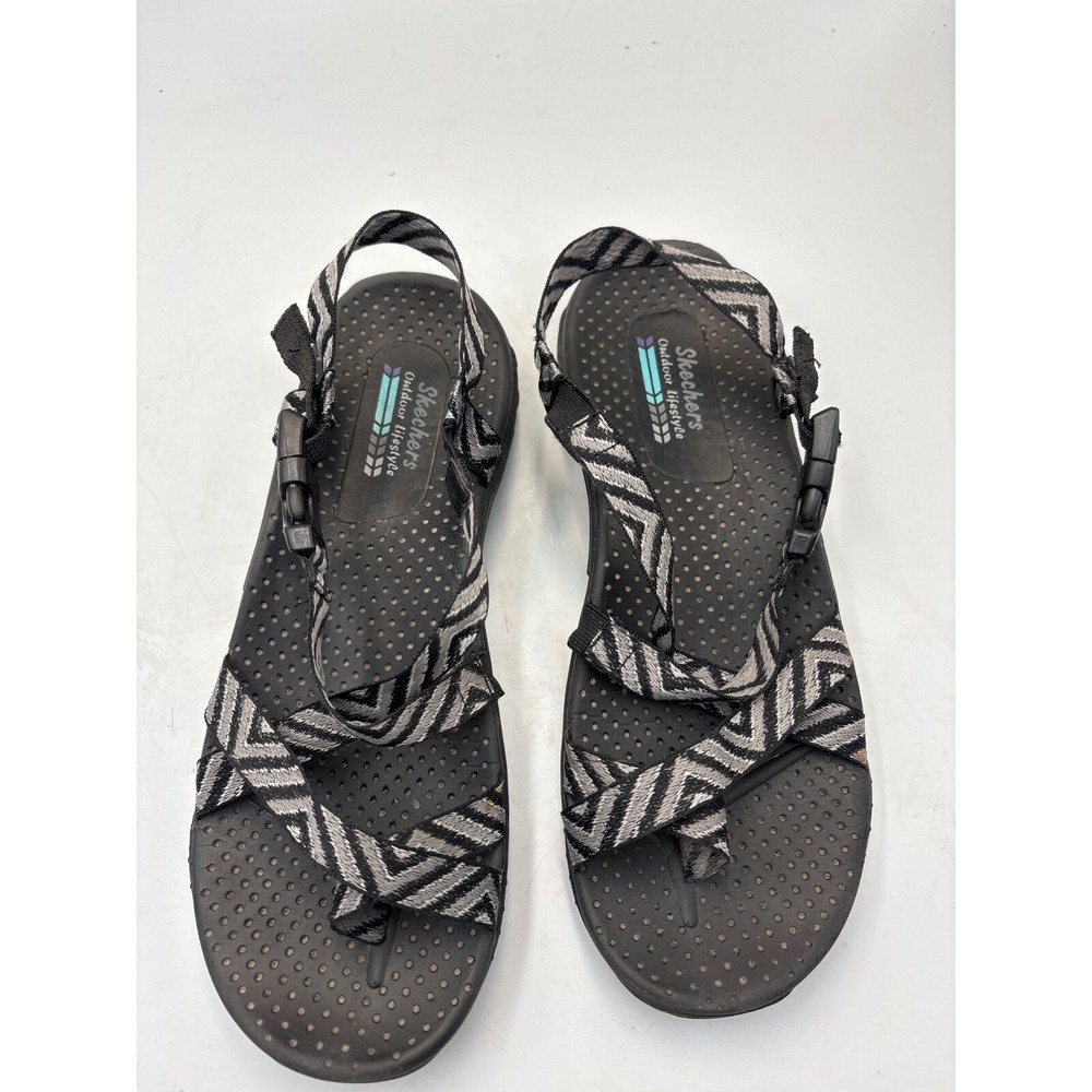 Skechers Outdoor Lifestyle Women's 8 Black Gray Strappy Toe Wrap Sandals SN40872